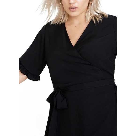 Madewell Black Ruffle Wrap Dress 3X - Picture 5 of 13